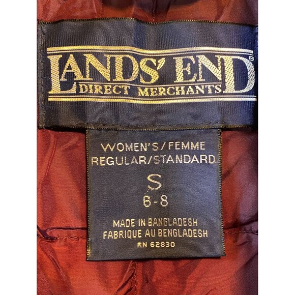 Lands End Puffer Vest Jacket Womens Small 8 Dark Burgundy Goose Down Snap Button - Picture 6 of 15